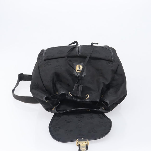 MCM Vicetos Logogram Backpack Nylon Black Gold Auth bs37198