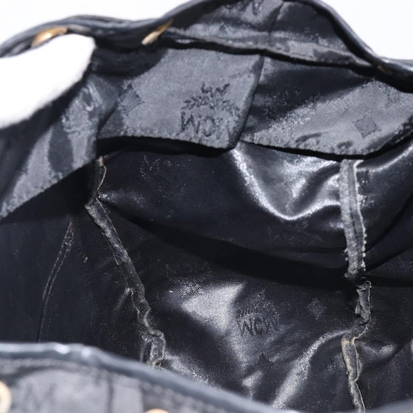 MCM Vicetos Logogram Backpack Nylon Black Gold Auth bs37198