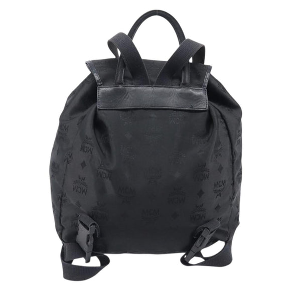 MCM Vicetos Logogram Backpack Nylon Black Gold Auth bs37198