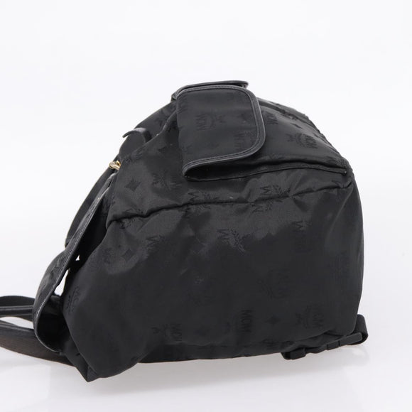 MCM Vicetos Logogram Backpack Nylon Black Gold Auth bs37198