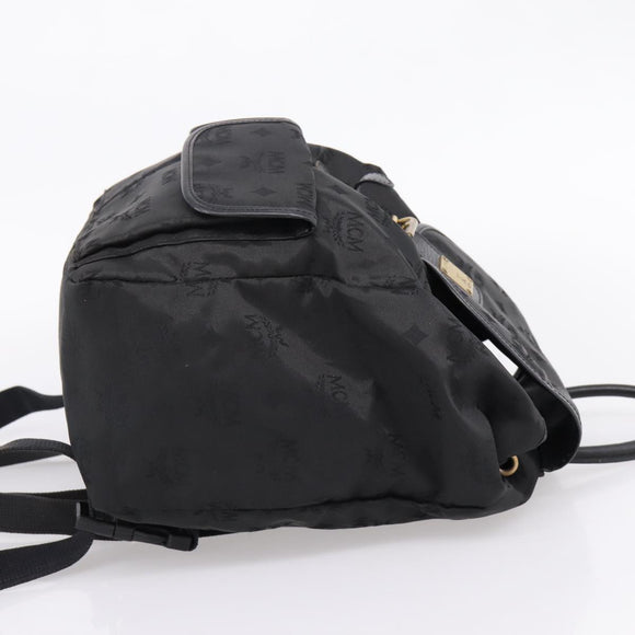 MCM Vicetos Logogram Backpack Nylon Black Gold Auth bs37198