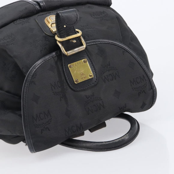 MCM Vicetos Logogram Backpack Nylon Black Gold Auth bs37198