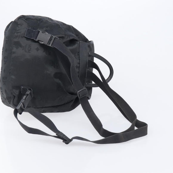 MCM Vicetos Logogram Backpack Nylon Black Gold Auth bs37198