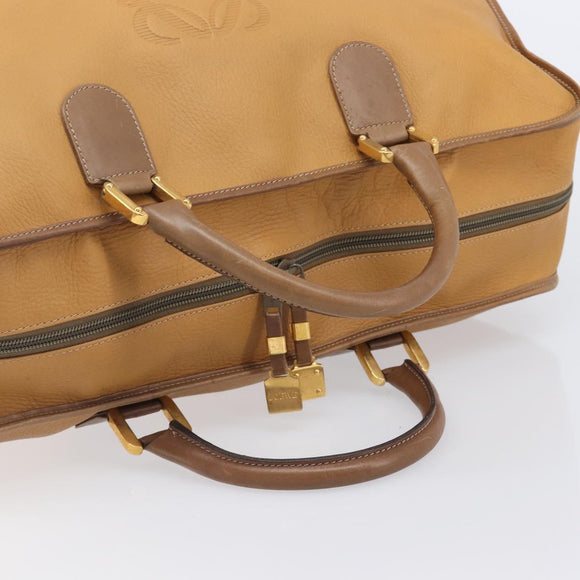 LOEWE Boston Bag Leather Beige Gold Auth bs37201