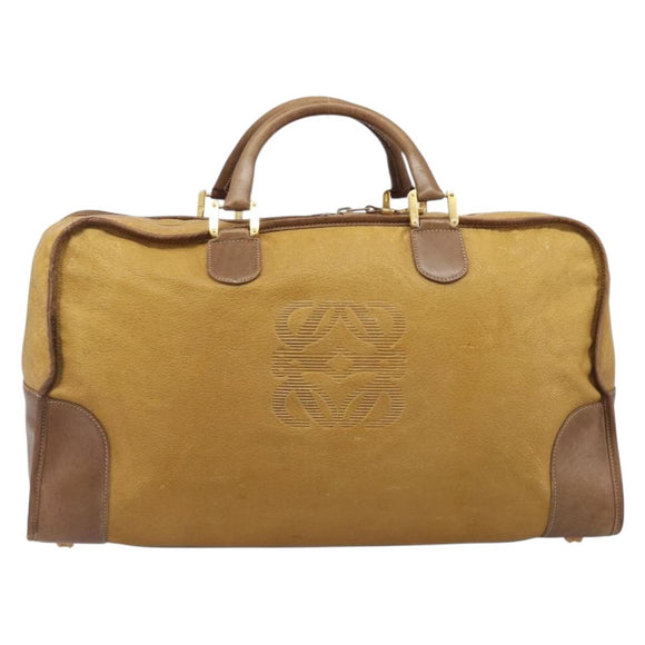 LOEWE Boston Bag Leather Beige Gold Auth bs37202