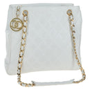 CHANEL Matelasse Chain Shoulder Bag Lamb Skin White Gold CC Auth bs37211-1