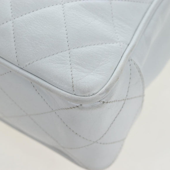 CHANEL Matelasse Chain Shoulder Bag Lamb Skin White Gold CC Auth bs37211