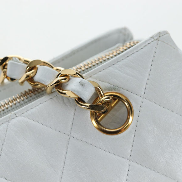 CHANEL Matelasse Chain Shoulder Bag Lamb Skin White Gold CC Auth bs37211