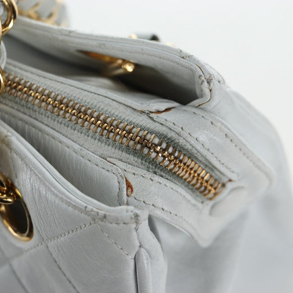 CHANEL Matelasse Chain Shoulder Bag Lamb Skin White Gold CC Auth bs37211