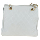 CHANEL Matelasse Chain Shoulder Bag Lamb Skin White Gold CC Auth bs37211-3