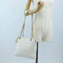CHANEL Matelasse Chain Shoulder Bag Lamb Skin White Gold CC Auth bs37211-33