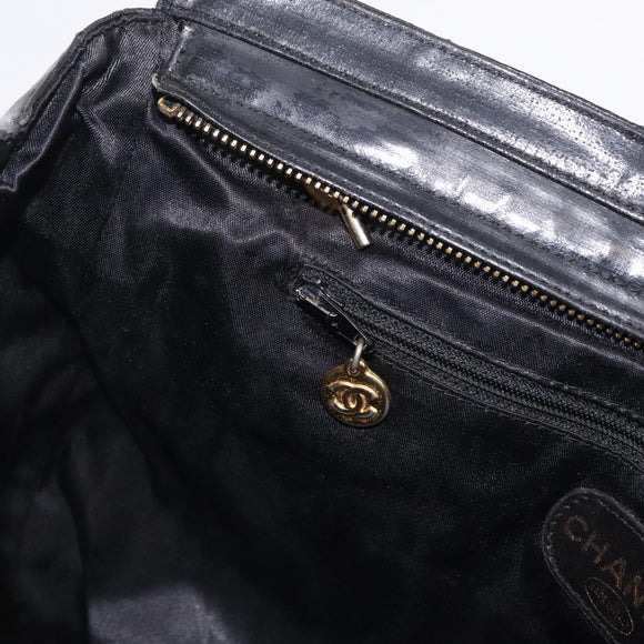 CHANEL Matelasse Chain Shoulder Bag Patent leather Black Gold CC Auth bs37212