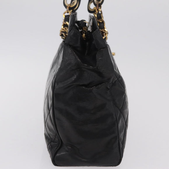 CHANEL Matelasse Chain Shoulder Bag Patent leather Black Gold CC Auth bs37212