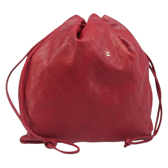 CHANEL Bicolore Shoulder Bag Lamb Skin Red Gold CC Auth bs37213
