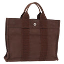 HERMES Her Line Tote PM Tote Bag Canvas Brown Silver Auth bs37214-1