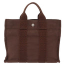HERMES Her Line Tote PM Tote Bag Canvas Brown Silver Auth bs37214-13