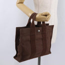 HERMES Her Line Tote PM Tote Bag Canvas Brown Silver Auth bs37214-22