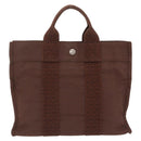 HERMES Her Line Tote PM Tote Bag Canvas Brown Silver Auth bs37214-2
