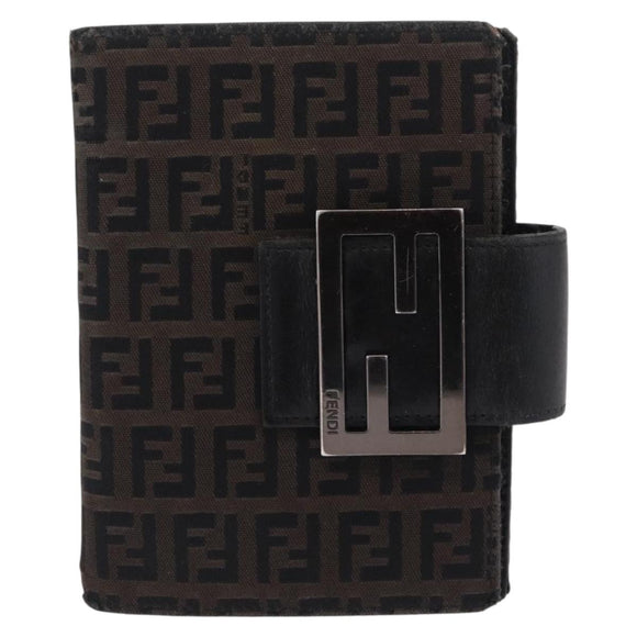 FENDI Zucchino Canvas Day Planner Cover Navy Silver Auth bs37215