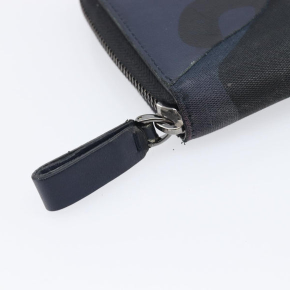VALENTINO Long Wallet Canvas Navy Silver Auth bs37216