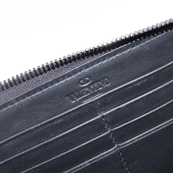 VALENTINO Long Wallet Canvas Navy Silver Auth bs37216