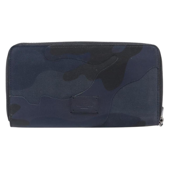 VALENTINO Long Wallet Canvas Navy Silver Auth bs37216