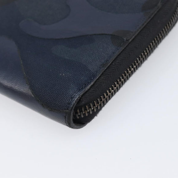 VALENTINO Long Wallet Canvas Navy Silver Auth bs37216