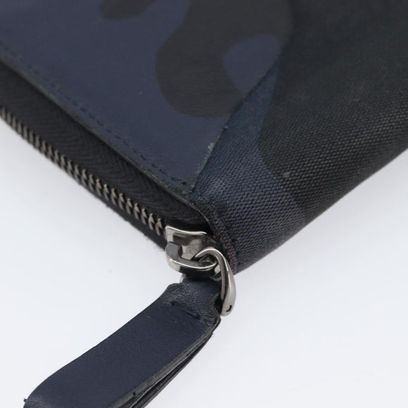 VALENTINO Long Wallet Canvas Navy Silver Auth bs37216