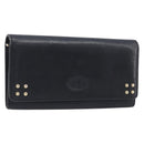 CELINE Long Wallet Leather Gold Black Auth bs37228-1