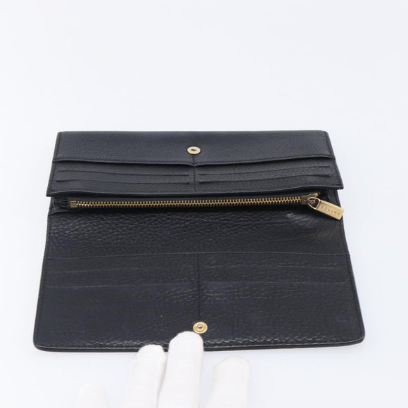 CELINE Long Wallet Leather Gold Black Auth bs37228