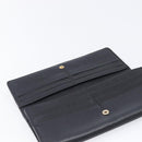 CELINE Long Wallet Leather Gold Black Auth bs37228-18