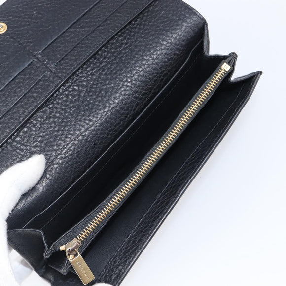 CELINE Long Wallet Leather Gold Black Auth bs37228
