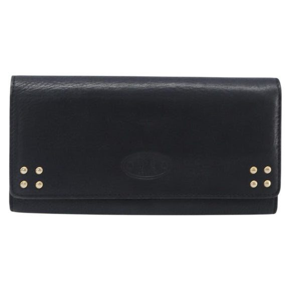 CELINE Long Wallet Leather Gold Black Auth bs37228