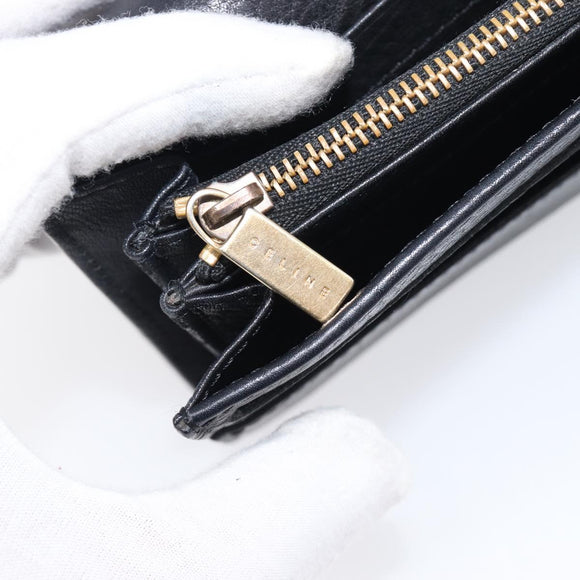 CELINE Long Wallet Leather Gold Black Auth bs37228