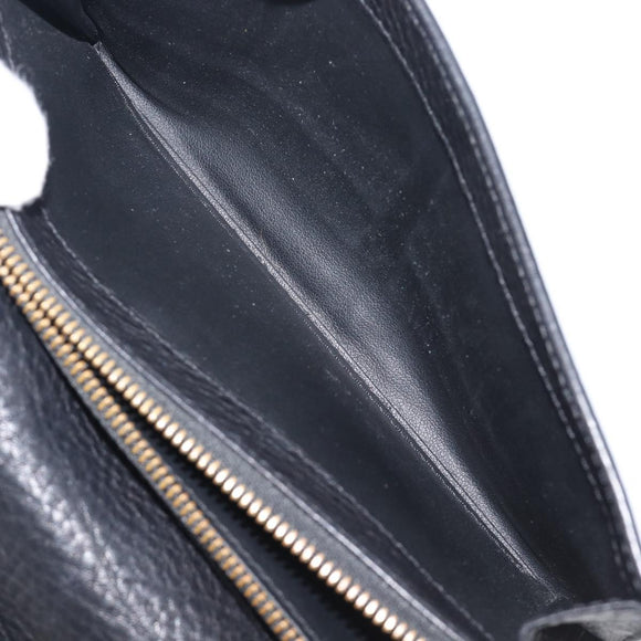 CELINE Long Wallet Leather Gold Black Auth bs37228