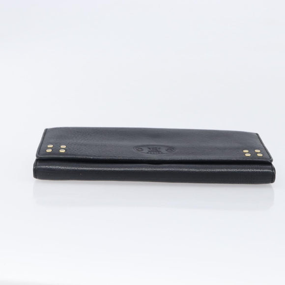 CELINE Long Wallet Leather Gold Black Auth bs37228