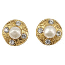 CHANEL Earring Metal Gold Tone White CC Auth bs37230-2