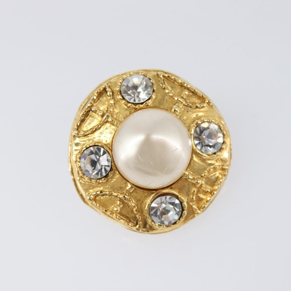 CHANEL Earring Metal Gold Tone White CC Auth bs37230