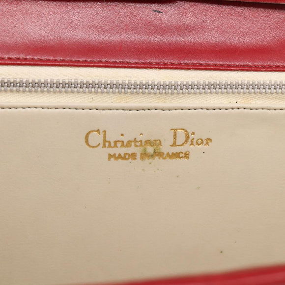 Christian Dior Hand Bag Leather 2way Red Gold Tone Auth bs37235