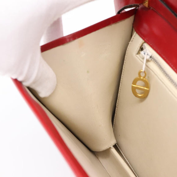 Christian Dior Hand Bag Leather 2way Red Gold Tone Auth bs37235