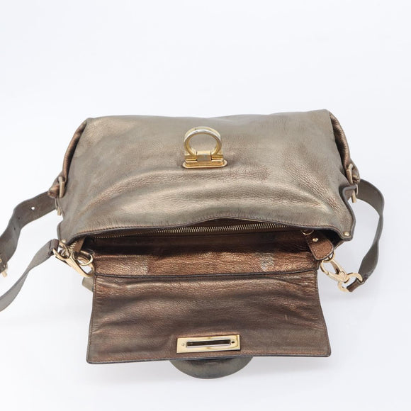 Salvatore Ferragamo Gancini Hand Bag Leather 2way Gold Auth bs37237