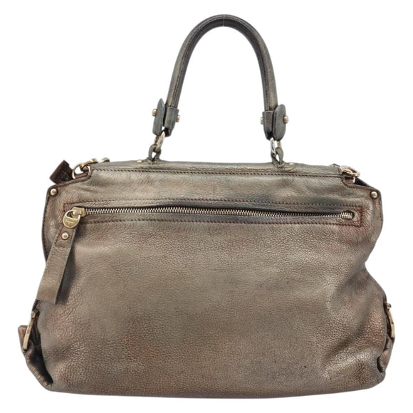 Salvatore Ferragamo Gancini Hand Bag Leather 2way Gold Auth bs37237