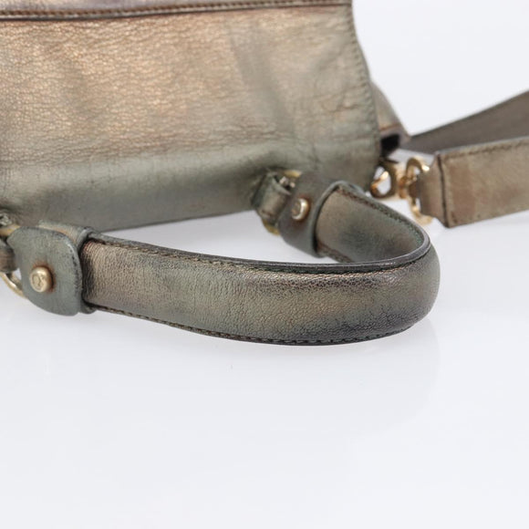 Salvatore Ferragamo Gancini Hand Bag Leather 2way Gold Auth bs37237