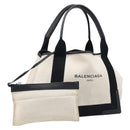 BALENCIAGA Navy Cabas Tote Bag Canvas White Black 339933 Auth bs37238-1