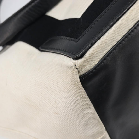 BALENCIAGA Navy Cabas Tote Bag Canvas White Black 339933 Auth bs37238