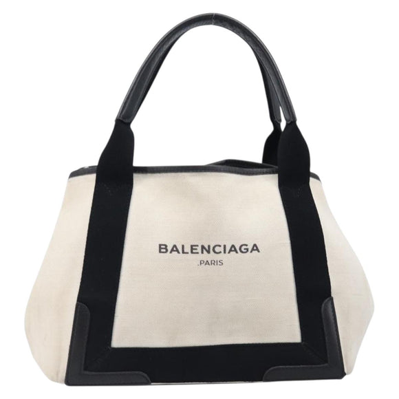 BALENCIAGA Navy Cabas Tote Bag Canvas White Black 339933 Auth bs37238