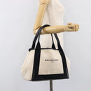 BALENCIAGA Navy Cabas Tote Bag Canvas White Black 339933 Auth bs37238-23