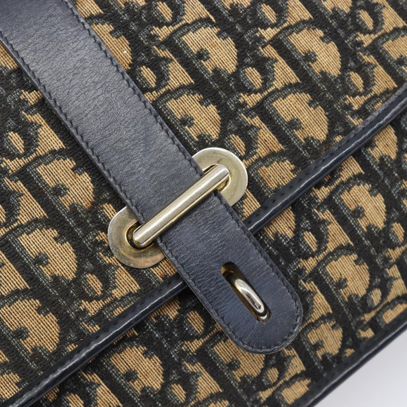 Christian Dior Trotter Canvas Shoulder Bag Navy Gold Tone Auth bs37239