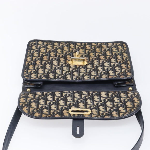 Christian Dior Trotter Canvas Shoulder Bag Navy Gold Tone Auth bs37239