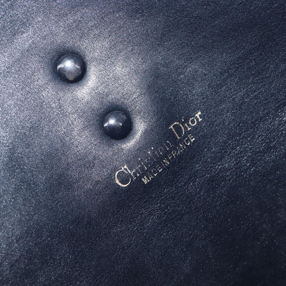 Christian Dior Trotter Canvas Shoulder Bag Navy Gold Tone Auth bs37239